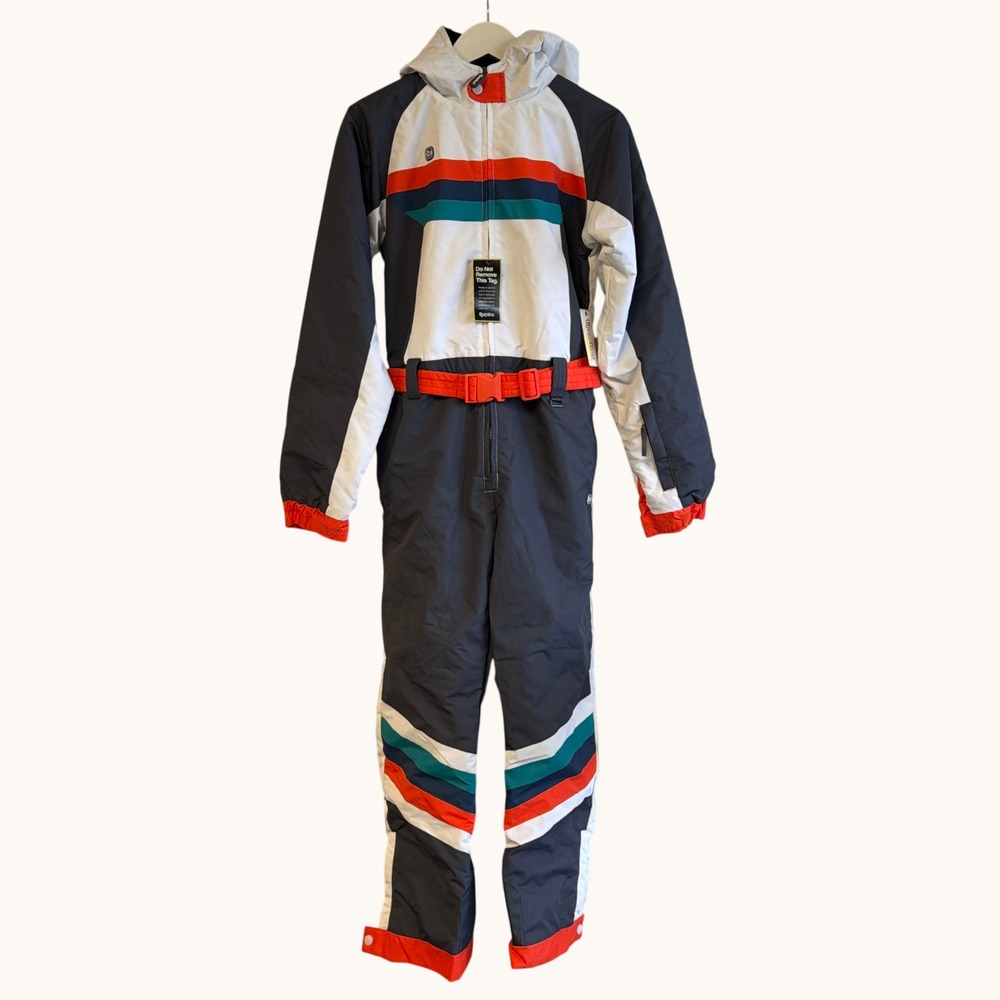 Tipsy Elves Traverse Snowsuit Youth XS Navy Blue White Orange Teal NWT!